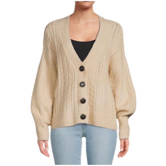 ELIE ELIE TAHARI Women Cable Knit Cardigan S/P Beige - Picture 2 of 16